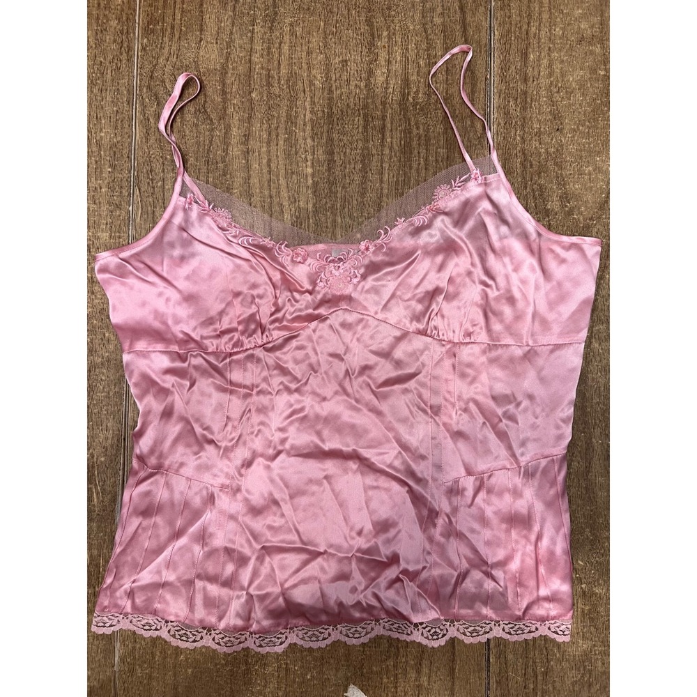 ICE Y2K Light Pink Silk And Lace Camisole Rhinestones Zipper Back Size 14 Fairy